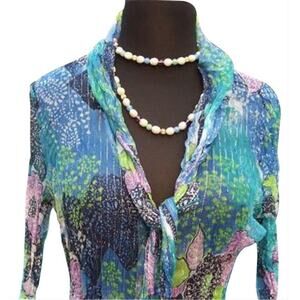 Cache Multi Color Silk Metallic Sheer Illusion Top New Self Tie Scarf NWT $148